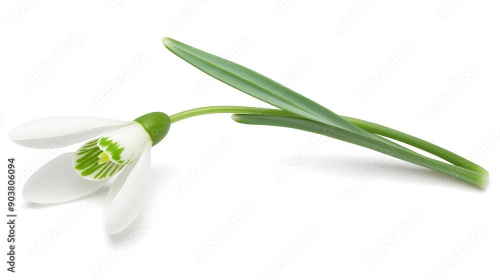 one single snowdrop flower on white background one single snowdrop flower on white background