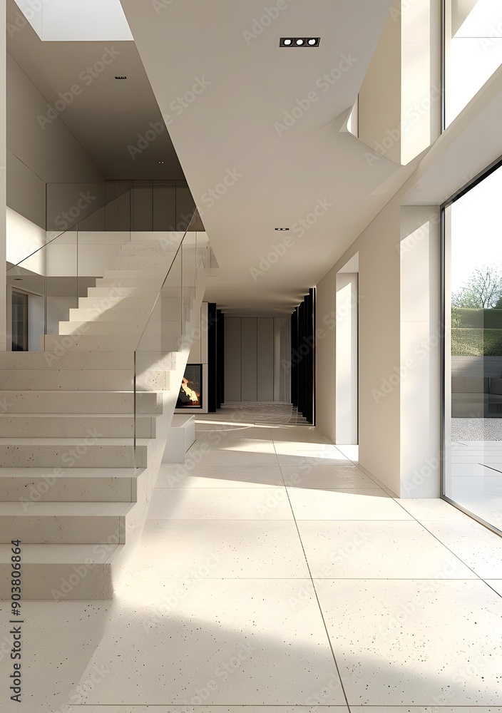 Obraz premium Modern Home Interior Design With Concrete Stairs