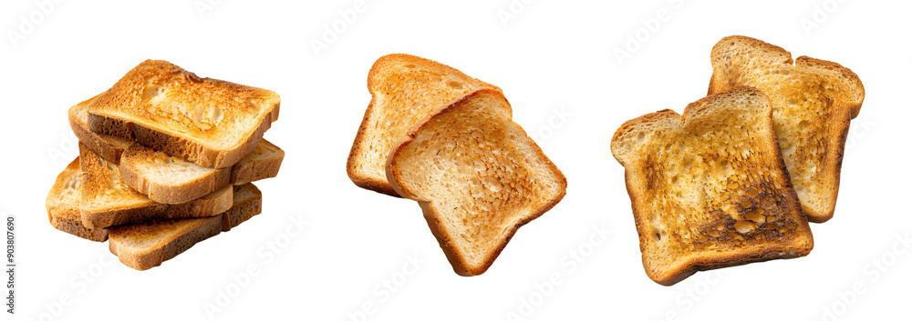 Toasted bread slices and stack isolated on a transparent background Toasted bread slices and stack isolated on a transparent background