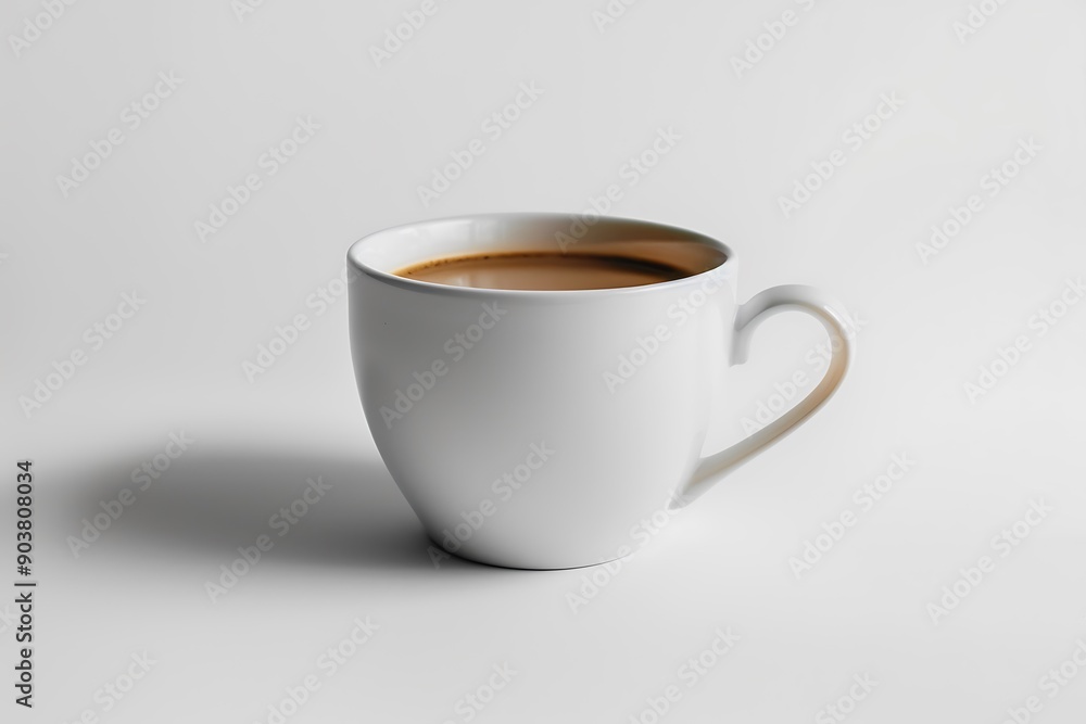 Crisp white coffee cup isolated on a pure white background, perfect for minimalist design presentations. Crisp white coffee cup isolated on a pure white background, perfect for minimalist design presentations.