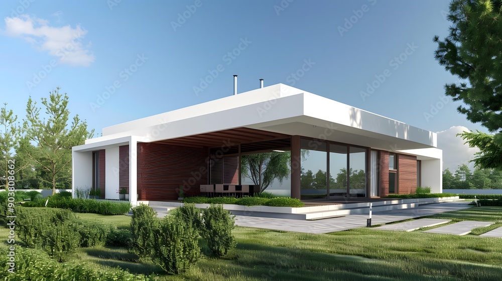 Modern House with White Walls and Red Wood Accents Modern House with White Walls and Red Wood Accents