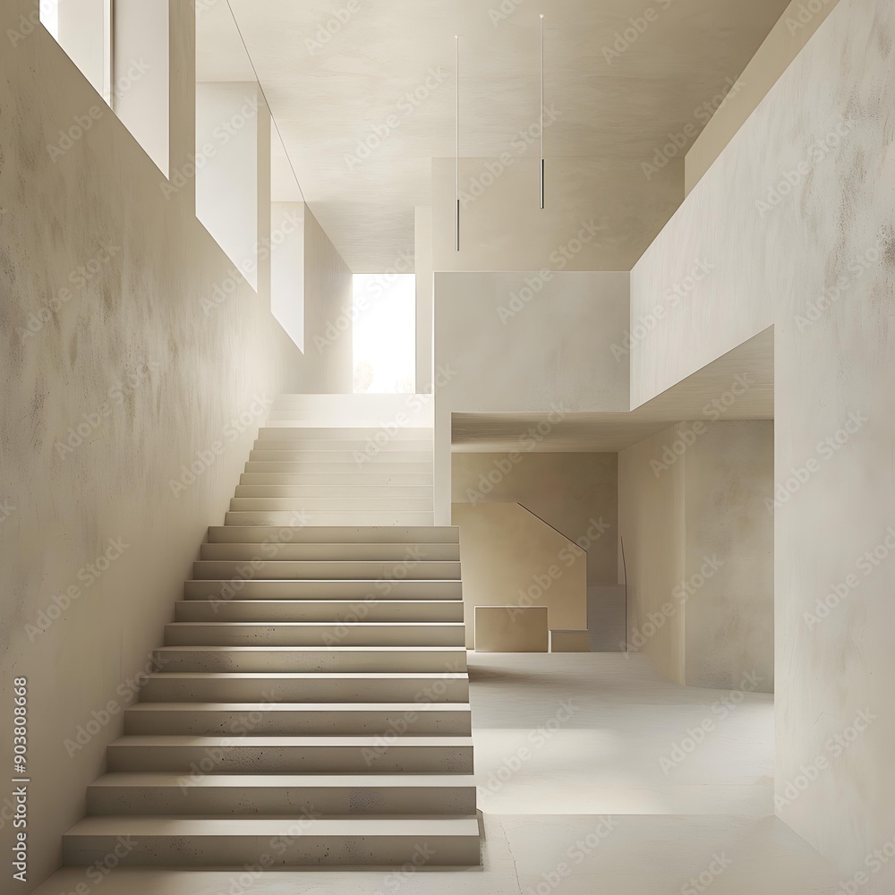 Fototapeta premium Minimalist Interior Design with Concrete Stairs and Light