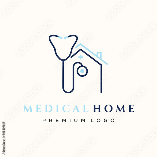 stethoscope medical line logo vector minimalist illustration design, home care stethoscope logo design