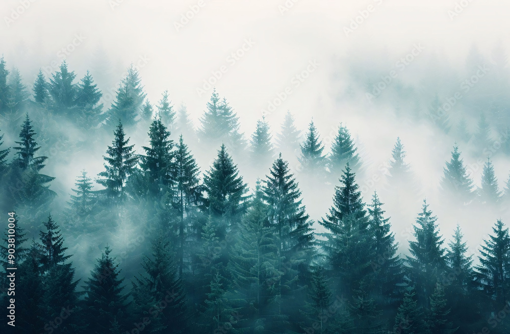 Obraz premium Foggy Pine Forest in the Early Morning