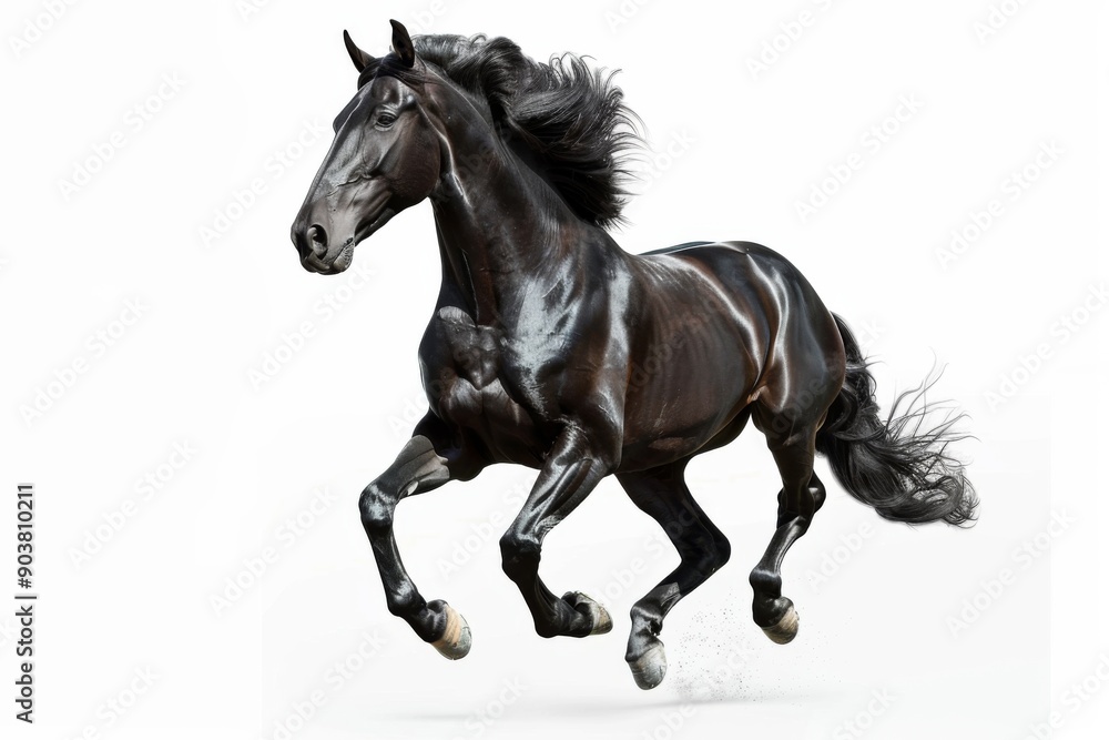 Black horse in rearing pose, standing up on hind legs isolated on white background Black horse in rearing pose, standing up on hind legs isolated on white background