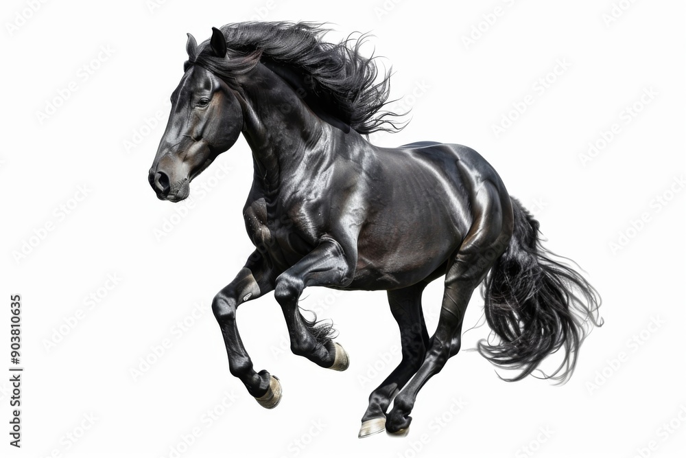 Black horse in rearing pose, standing up on hind legs isolated on white background Black horse in rearing pose, standing up on hind legs isolated on white background