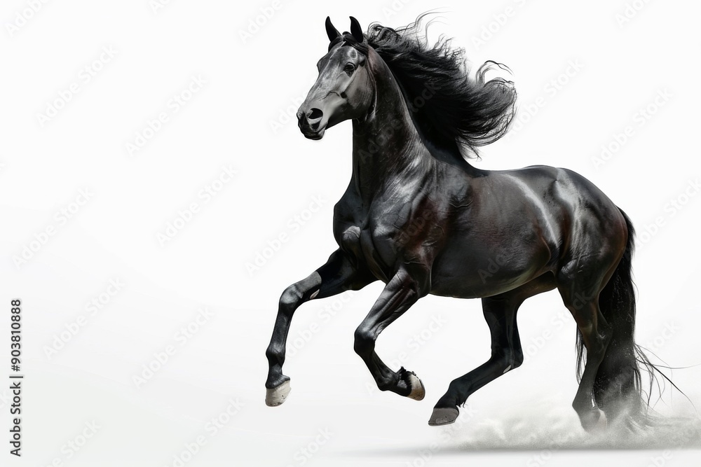 Black horse in rearing pose, standing up on hind legs isolated on white background Black horse in rearing pose, standing up on hind legs isolated on white background