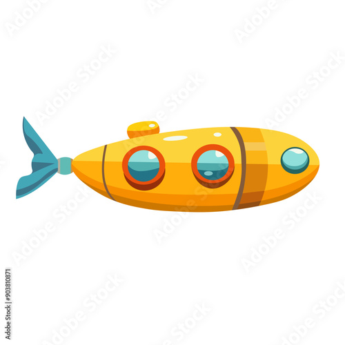 Cartoon submarine clip art image, cute yellow submarine vector illustration, isolated on white background