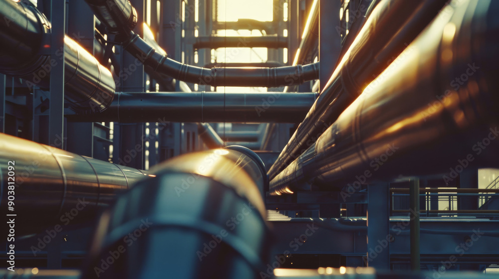 Sunlit industrial pipes create a labyrinth of engineering wonder, emphasizing modern industrial design and functionality. Sunlit industrial pipes create a labyrinth of engineering wonder, emphasizing modern industrial design and functionality.