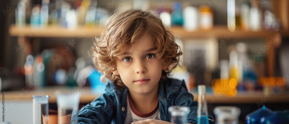A child conducting a simple science experiment at home, with parental supervision A child conducting a simple science experiment at home, with parental supervision