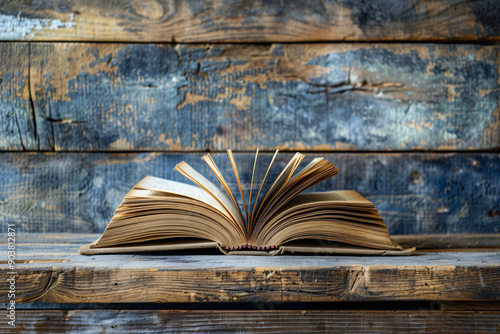Open Book on Rustic Wooden Table