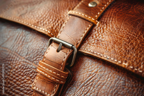 Close-Up of Brown Leather Bag Buckle