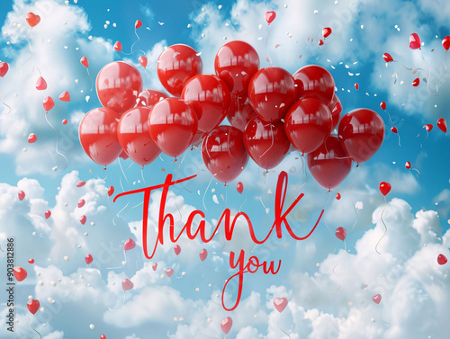 Red Balloons with Thank You Message in Sky