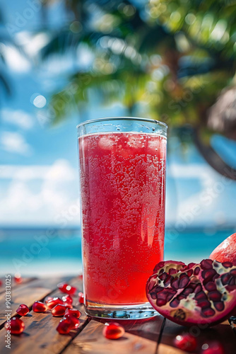 Refreshing Pomegranate Juice on Tropical Beach
