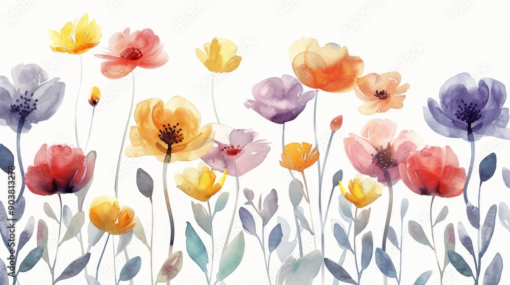 Fototapeta premium Watercolor illustration of anemone pink flowers