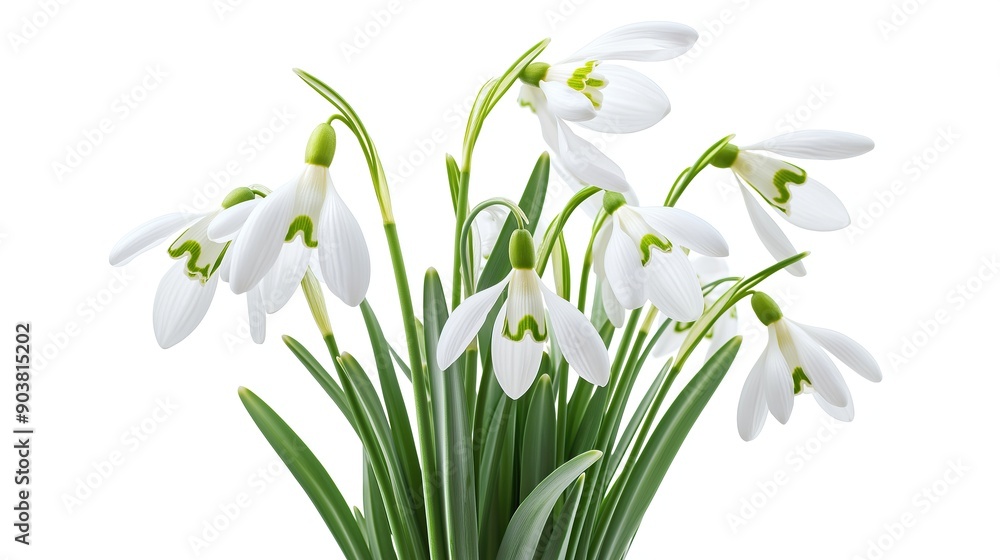 Fototapeta premium snowdrop flower bouquet bunch on white background