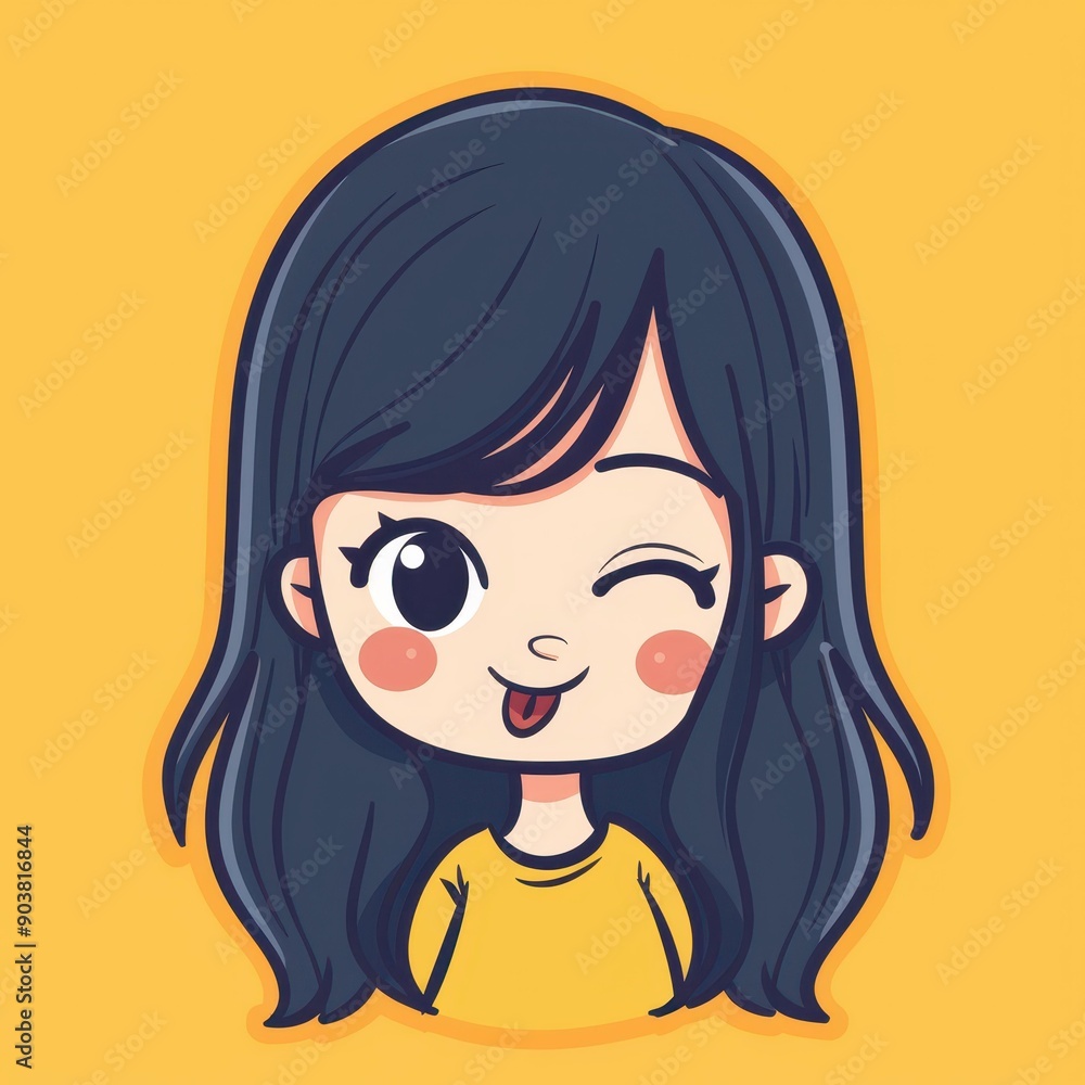 A playful girl winks cheerfully, illustrated in a comic style with a bold color backdrop. A playful girl winks cheerfully, illustrated in a comic style with a bold color backdrop.