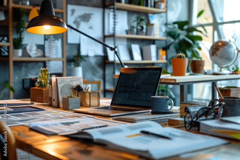 custom made wallpaper toronto digitalA businessperson arranging their desk in a contemporary office setting. The workspace features a minimalist design with a few essential items, such as a laptop, a notepad, and writing tools. The