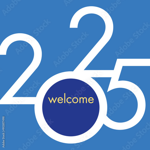 Concept graphique pour une carte de voeux élégante et tendance, avec l’année 2025 qui s’inscrit en blanc sur un fond bleu.