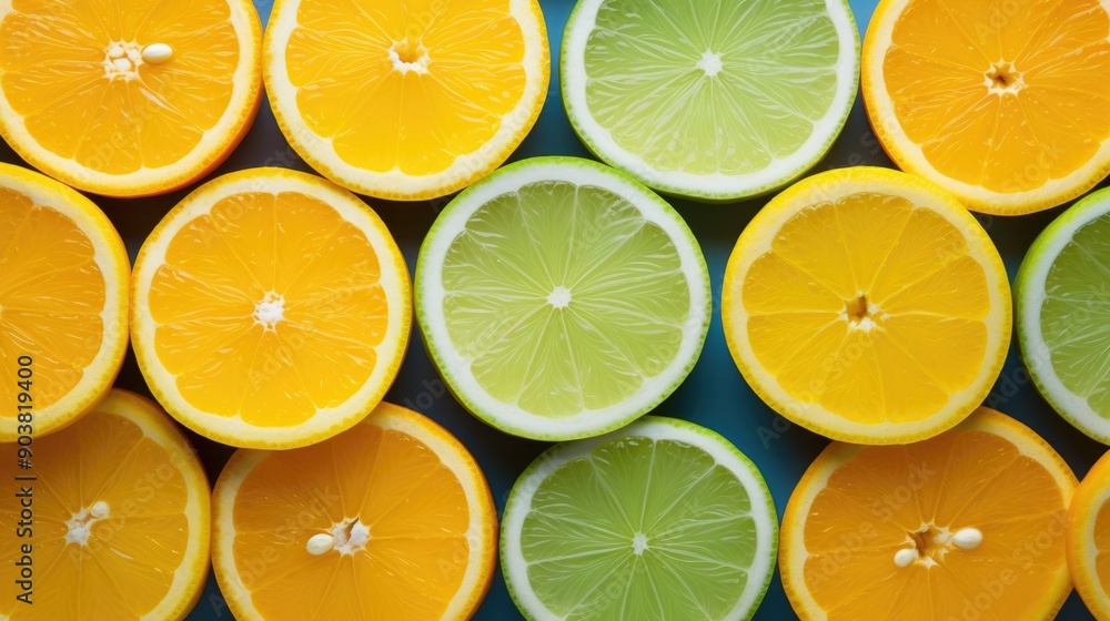 Obraz premium Artistic arrangement of sliced citrus fruits creating a radial pattern
