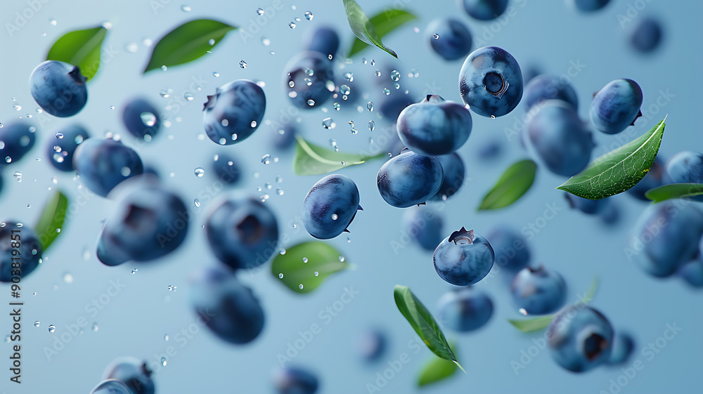 Flying swirl wave of Blueberries with green leaves in the air isolated on background, popular season berries fruit. Flying swirl wave of Blueberries with green leaves in the air isolated on background, popular season berries fruit.