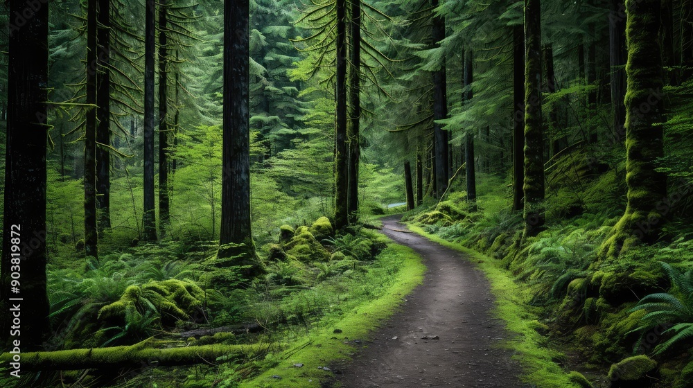 Obraz premium winding green mountain forest