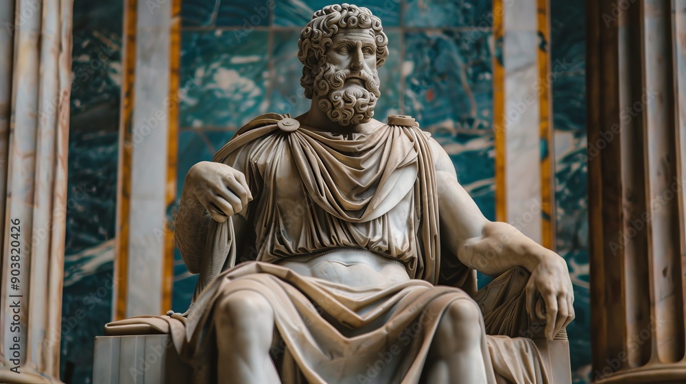 Fototapeta premium Statue of Zeus Sitting on Throne in Ancient Greek Style Decor