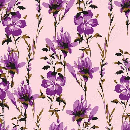 botanical floral vector seamless pattern with  herbs and leaves big set background with flowers