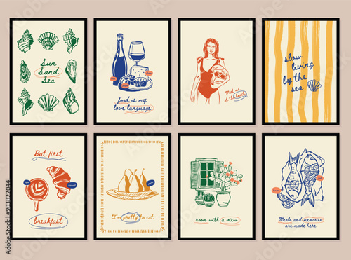Minimalist hand drawn travel vector illustration collection. Art for postcards, branding, logo design, background.	
