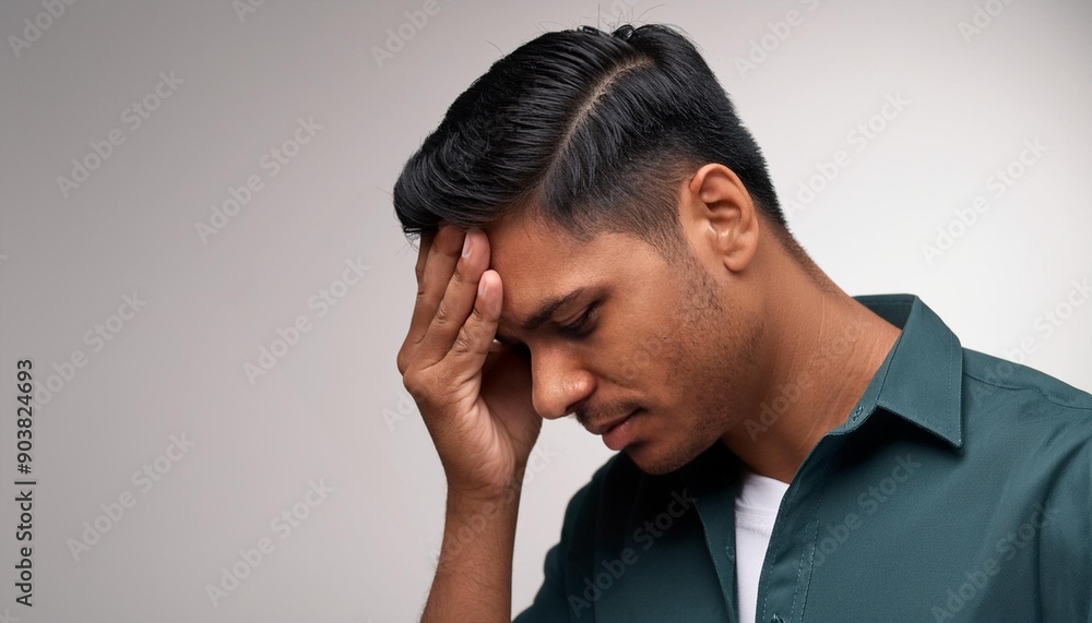 portrait of a person with a headache portrait of a person with a headache