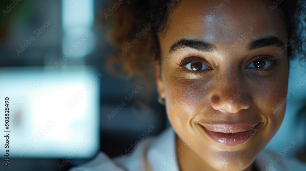 Portrait of a woman with a warm smile, perfect for personal or professional use Portrait of a woman with a warm smile, perfect for personal or professional use