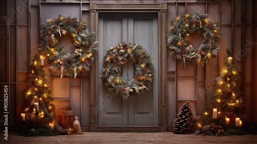 pinecones holiday wreath lights photo