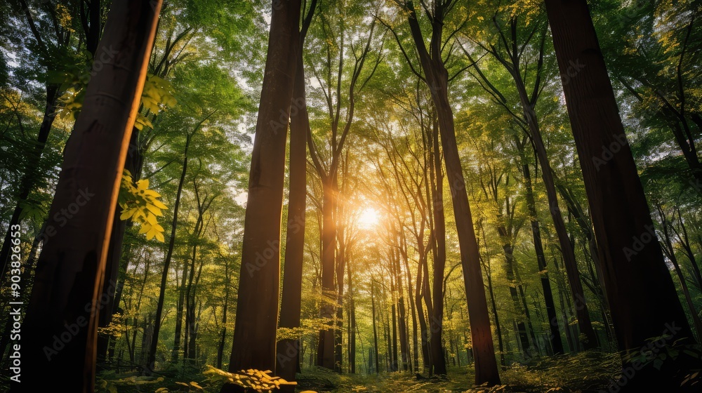 Obraz premium sunlight trees from below