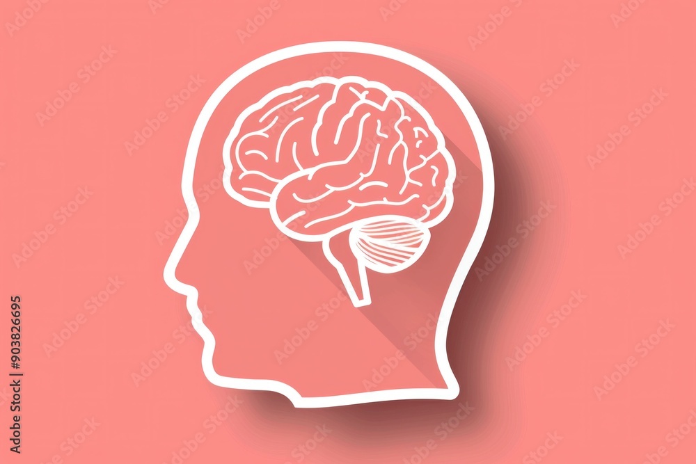 Obraz premium Brain silhouette illustration on a pink background, symbolizing mental health and cognition concepts