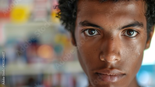 A close-up portrait of a yo...