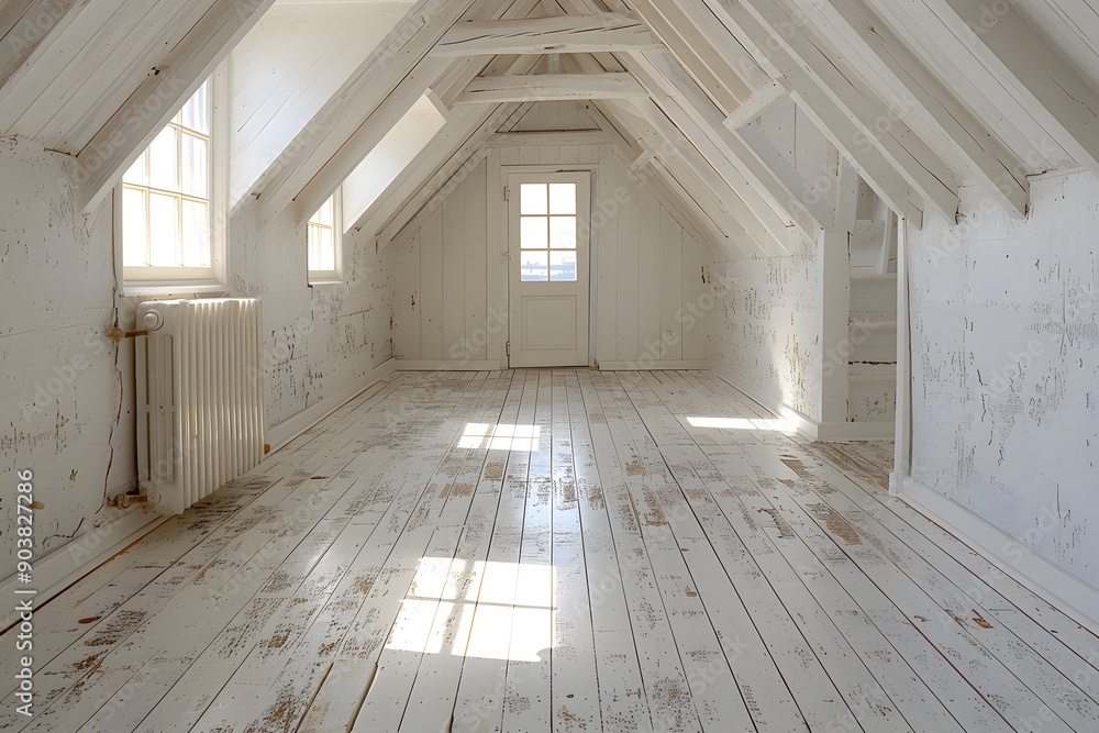 Rustic White Attic Interior with Wooden Beams and Natural Light - Home Renovation Ideas for Modern Loft Spaces Rustic White Attic Interior with Wooden Beams and Natural Light - Home Renovation Ideas for Modern Loft Spaces