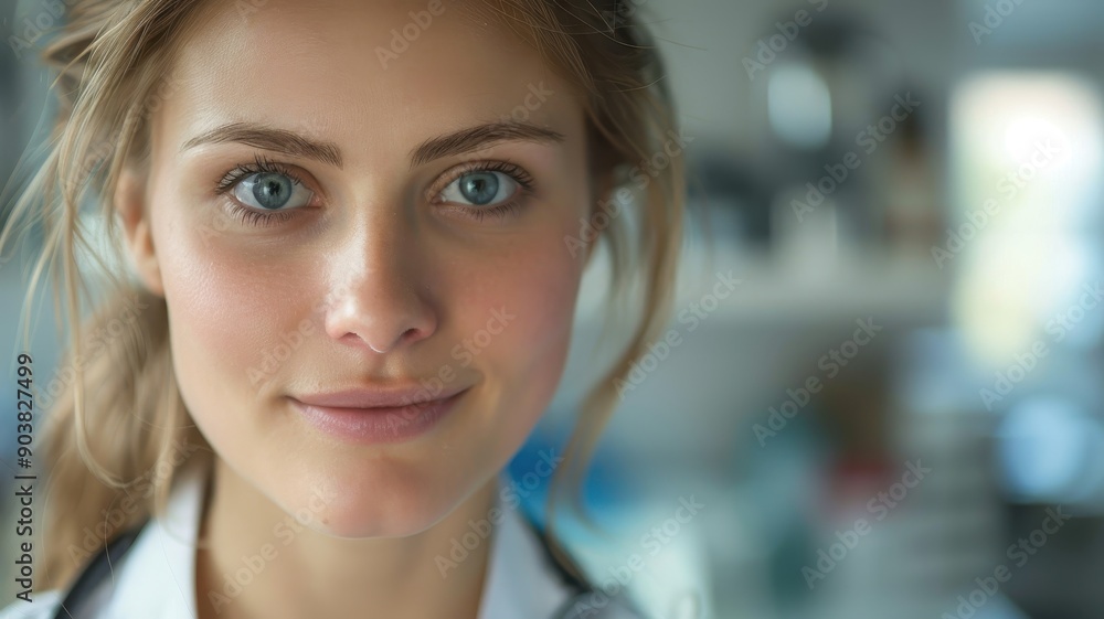 A close-up portrait of a young Austrian female doctor A close-up portrait of a young Austrian female doctor