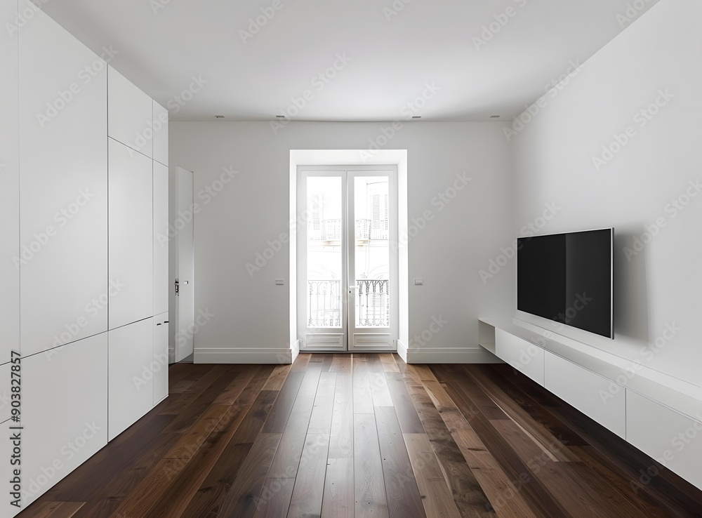 Obraz premium Modern Minimalist Living Room Interior Design with Wood Floor