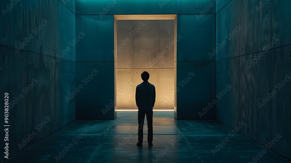 Silhouette of a Man Standing in a Modern Building Silhouette of a Man Standing in a Modern Building