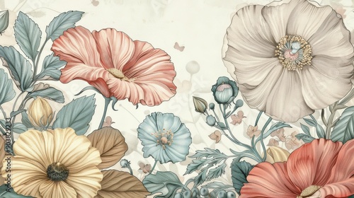 Wallpaper Mural Chamomile, rose, hibiscus, mallow flowers, soft wedding invitation, vintage Torontodigital.ca