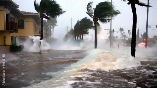Hurricane Storm Surge Floods Coastal City