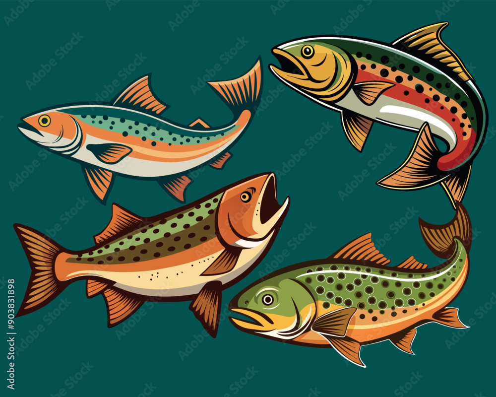 Set Salmon fish illustration - cut out vector icon Set Salmon fish illustration - cut out vector icon