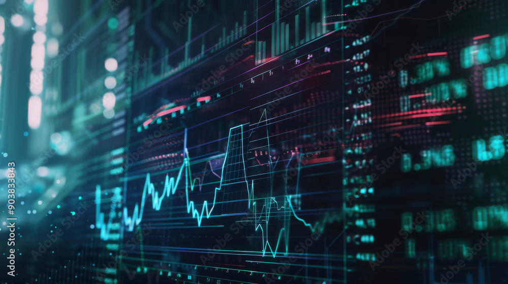 Digital stock market graphs and data overlays glow in neon colors, capturing the fast-paced, high-stakes world of modern finance and trading. Digital stock market graphs and data overlays glow in neon colors, capturing the fast-paced, high-stakes world of modern finance and trading.