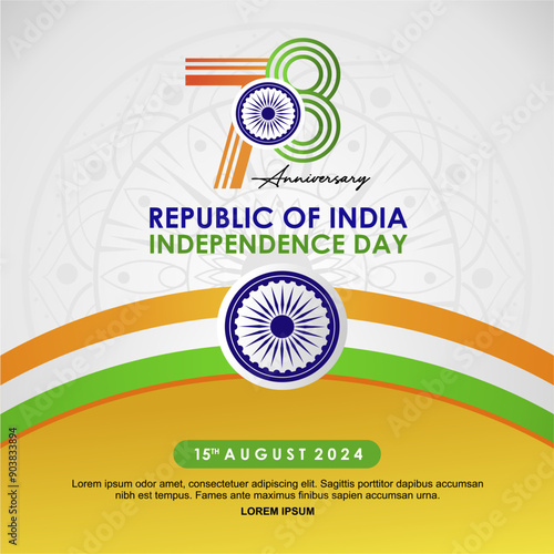 Celebration of 78th Republic of India Independence Day 15 August 2024 Greeting, Template, Banner, Poster, Background. 78th Bharat Ganarajya Anniversary Vector Illustration with Logo