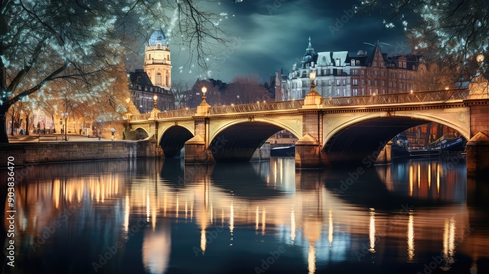 Fototapeta premium bridge city lights night