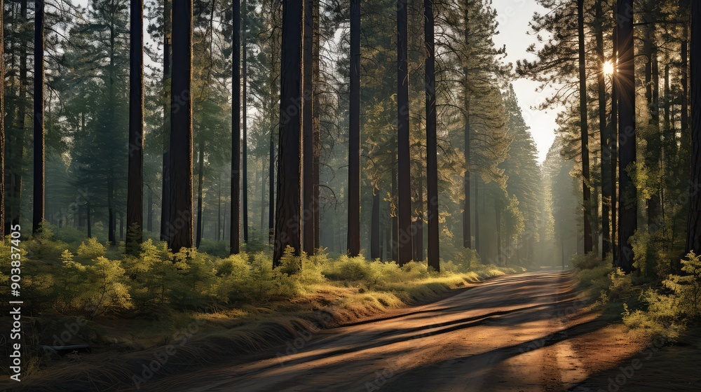 Fototapeta premium sunlight road trees