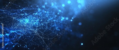 An abstract futuristic design concept of polygonal shapes on a dark blue background. 3 dimensional illustration.