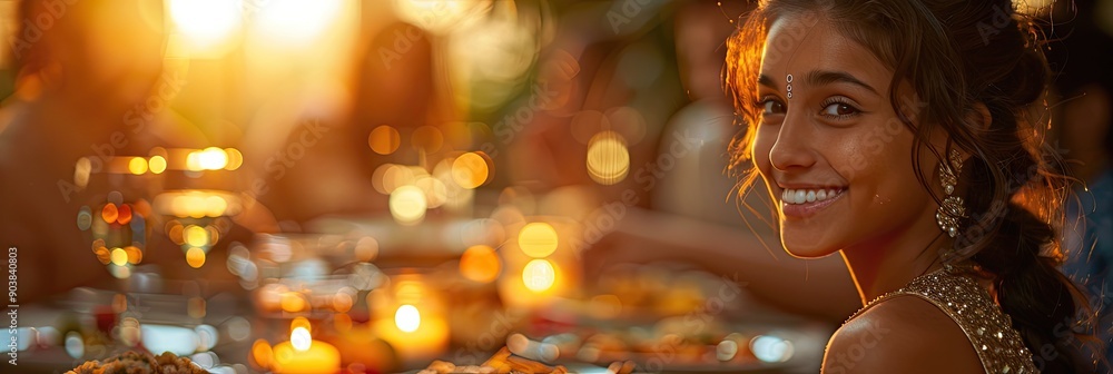 A woman is smiling at the camera while sitting at a table with other people A woman is smiling at the camera while sitting at a table with other people