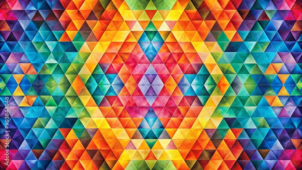 Symmetrical abstract background featuring a pattern of colorful triangles, visual, design, angular, graphics, symmetry, creative, modern, art, backdrop, triangle, wallpaper, texture Symmetrical abstract background featuring a pattern of colorful triangles, visual, design, angular, graphics, symmetry, creative, modern, art, backdrop, triangle, wallpaper, texture