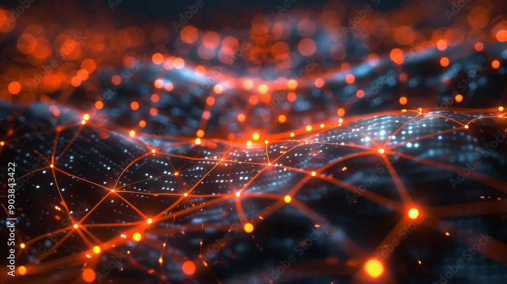 Fototapeta premium Abstract neural network concept with glowing nodes and connections.